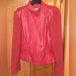 A Live a Little leather and cloth jacket in a ladies' size large. Pre-loved